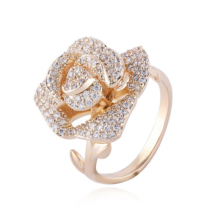 GAOLA New Gold Color Rose Flower Wedding Ring Elegant Rhinestone Rings For Women J1843