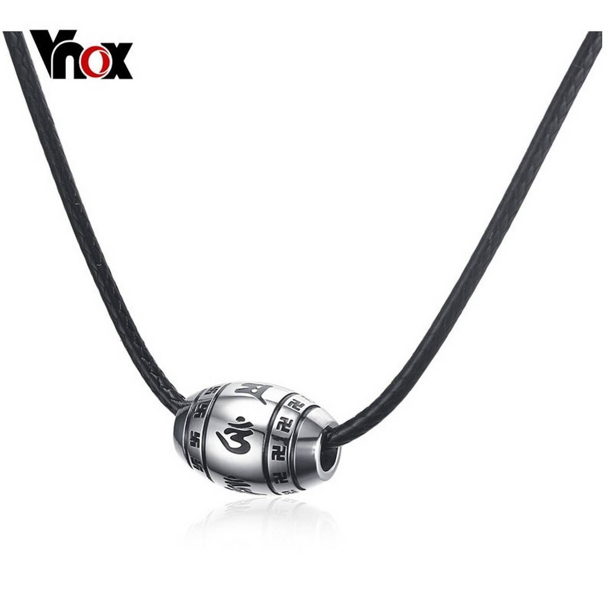 Vnox Mens Om Mani Padme Hum Necklace Classical Religious Choker Necklace Male Prayer Jewelry with Black Leather Rope