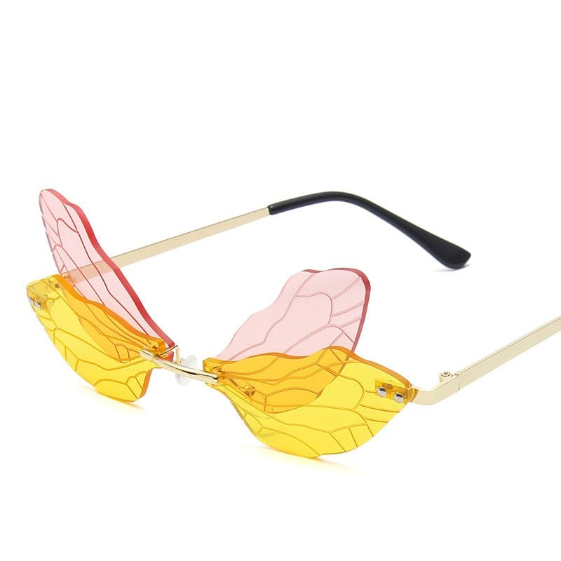 2020 New Fashion Dragonfly  Sunglasses Women Men Brand Design Rimless Wave Eyewear Luxury Trending Narrow Sun glasses