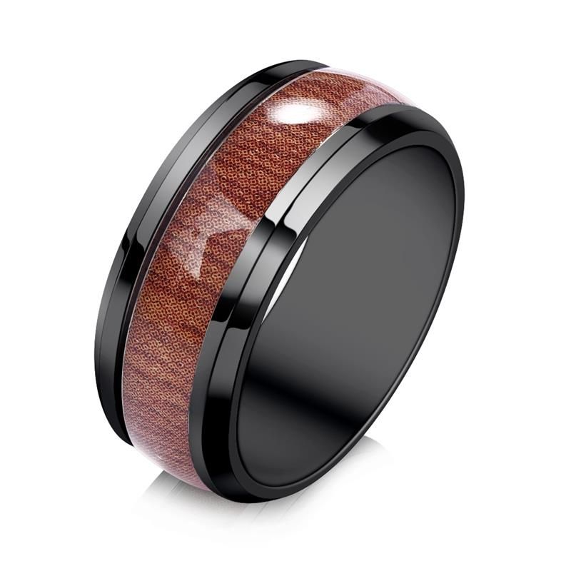 Jiayiqi Stainless Steel Men Rings Wood Grain Sticker Style Fashion Rings Male Jewelry Gifts