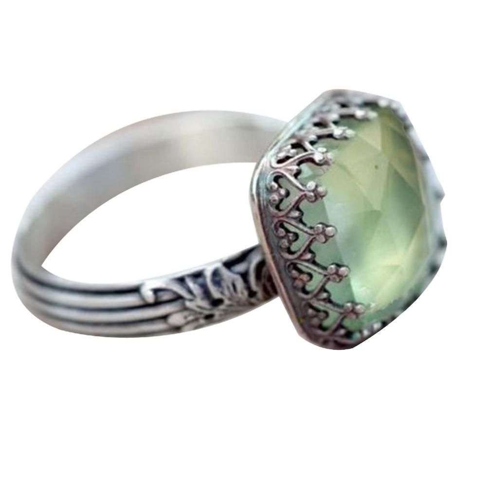 Women Faux Emerald Gemstone Inlaid Finger Ring Jewelry