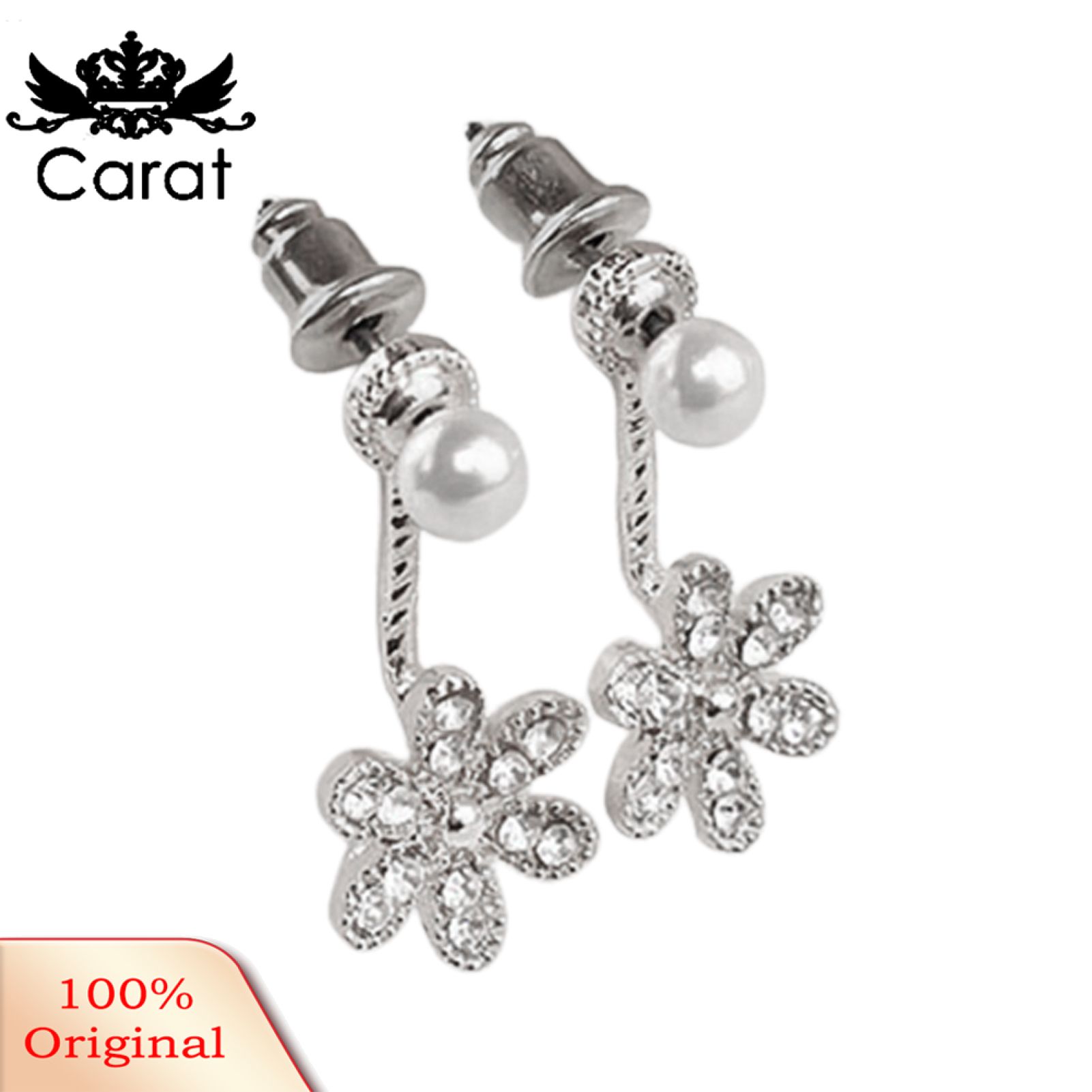 Women Earrings Shiny Rhinestone Flower Faux Pearl Ear Studs