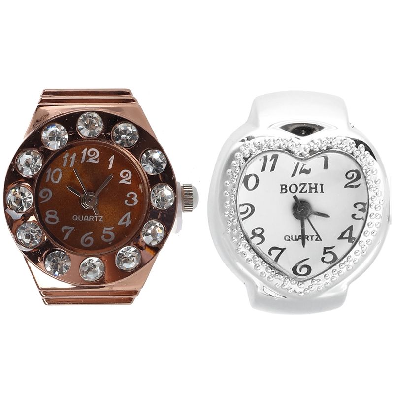 galactic Tone Quartz Heart Pocket Finger Ring Watch & Rose  Round Metal Pocket Finger Ring Watch