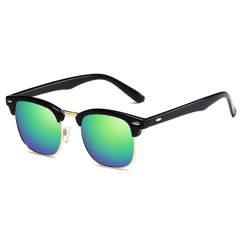 C6 Green mirrorCOASION Classic Vintage Semi-Rimless Polarized Sunglasses Men Women Brand Design Travel Sun Glasses for Men Black Lens CA1594