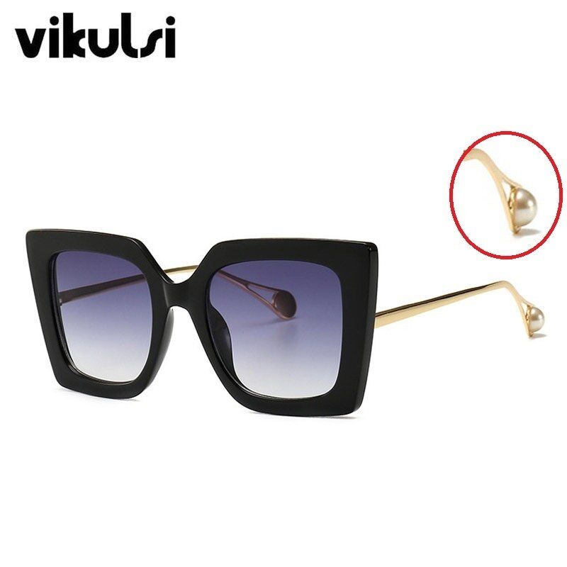 E65 black grey2019 Fashion Square Sunglasses Women Brand Designer Pearl Legs Big Sun Glasses Oversize Cat Eye Sun Glasses For Female Ladies