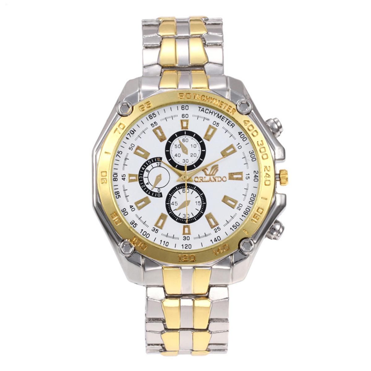 Men Fashionable Quartz Alloy Watch Stainless Steel Strap Business Sports Wristwatch