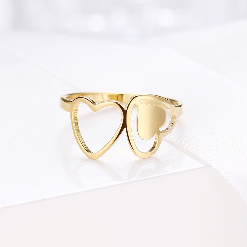 DOTIFI For Women Rings Fashion Double Heart Hollow Love Wedding 316L Stainless Steel Engagement Ring Charm Jewelry R261
