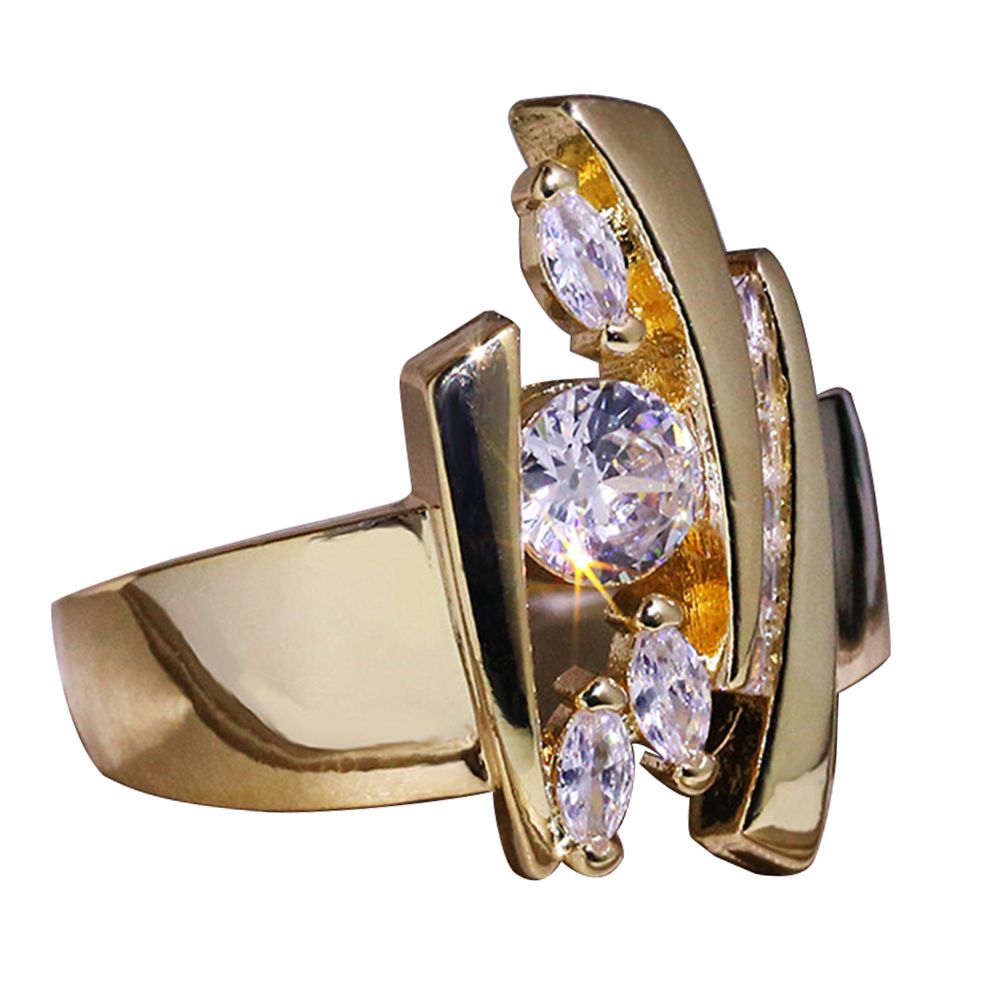 Luxury Marquise Cut Round Rhinestone Inlaid Geometric Finger Ring Jewelry Gift