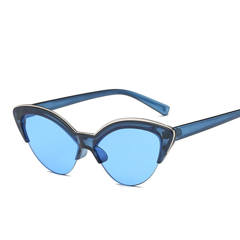 C2 BlueYOOSKE Vintage Cat Eye Sunglasses Women Luxury Brand Designer Cateyes Sun Glasses Ladies Fashion Half Frame Eyewear UV400