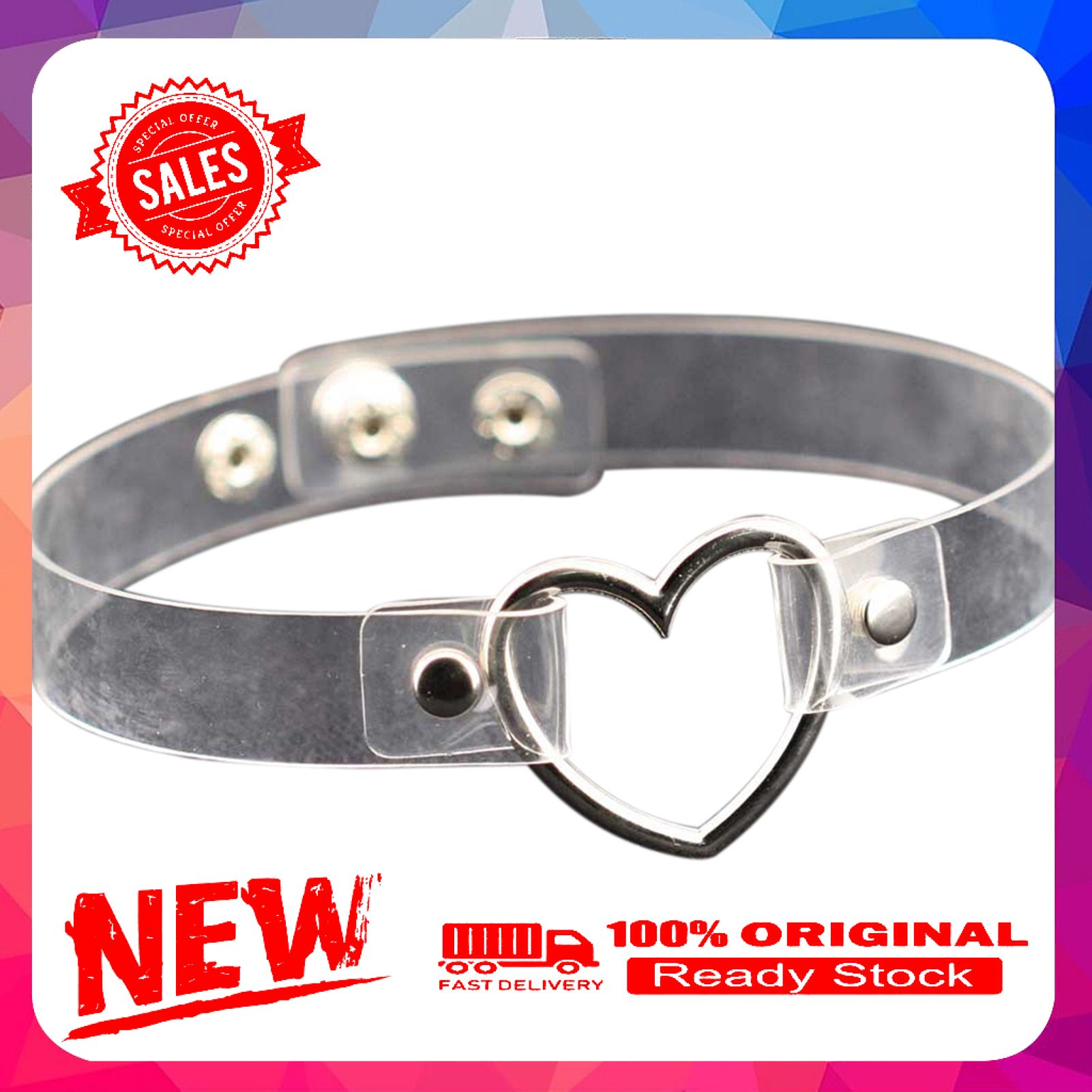 Necklace Short Adjustable Punk Style Faux Leather Heart Unisex Collar Choker for Party Bar
