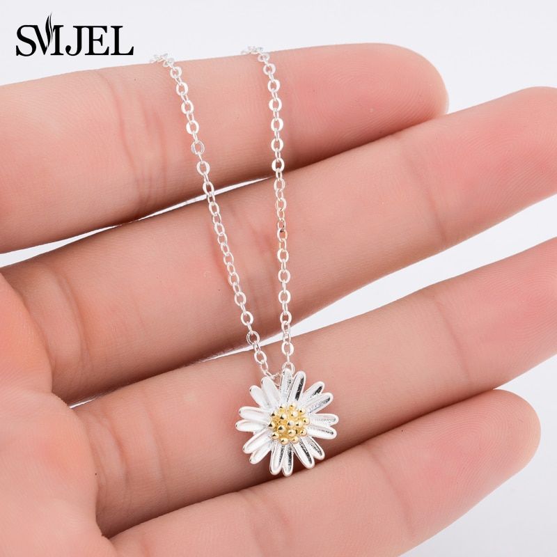 Fashion Vintage Bohemian Flower Necklaces Women Silver Color Daisy Sunflower Pendants & Necklaces Korean Style Choker Collier