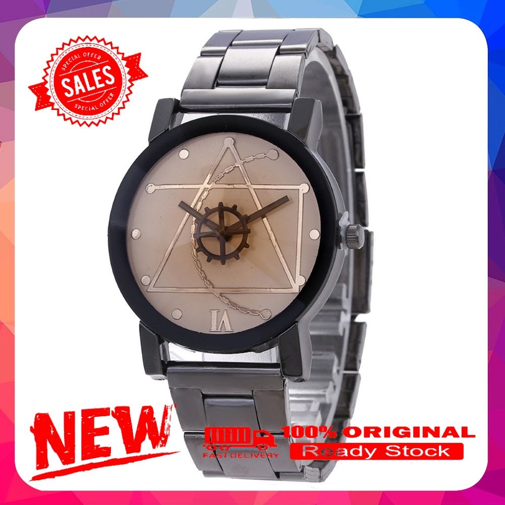Men Women Lovers Gear Round Dial Stainless Steel Strap Analog Quartz Wristwatch