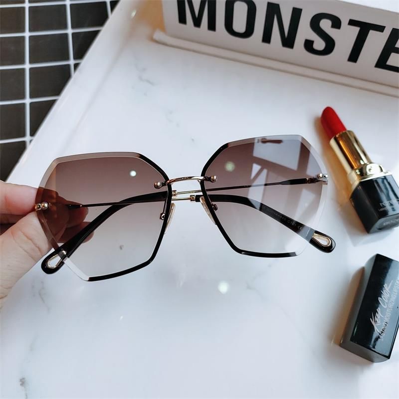gray orangeHigh Qulity women's Rimless Sunglasses Metal 2019 Designer Fashion shades Luxury Sunglasses Female Ladies Brown Eyewear