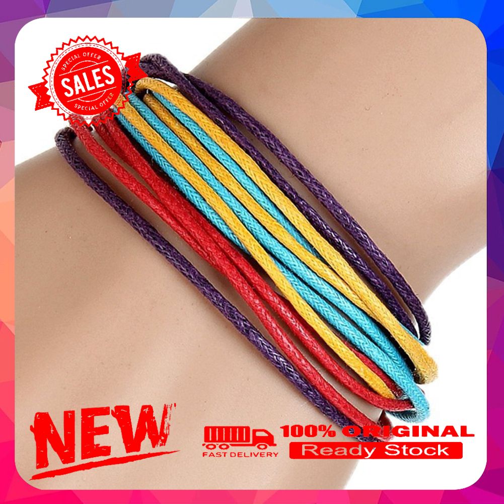 Fashion Men Women Multilayer Wax Rope Bracelet Ethnic Style Handmade Bangle Gift