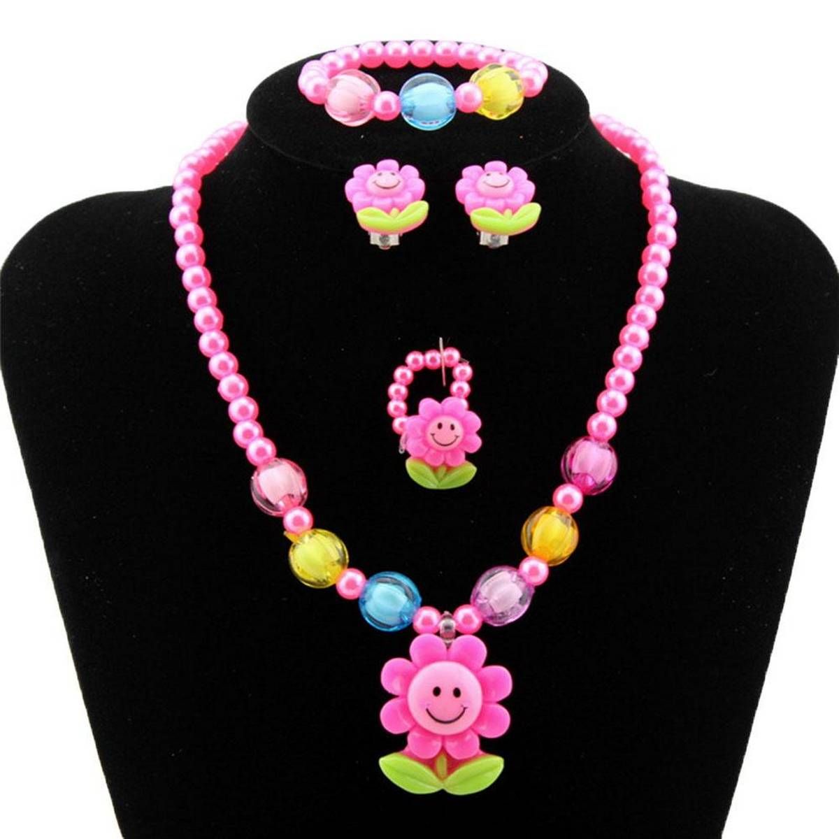 5Pcs Baby Girls Jewelry Set Sunflower Necklace Bracelet Ear Studs Ring