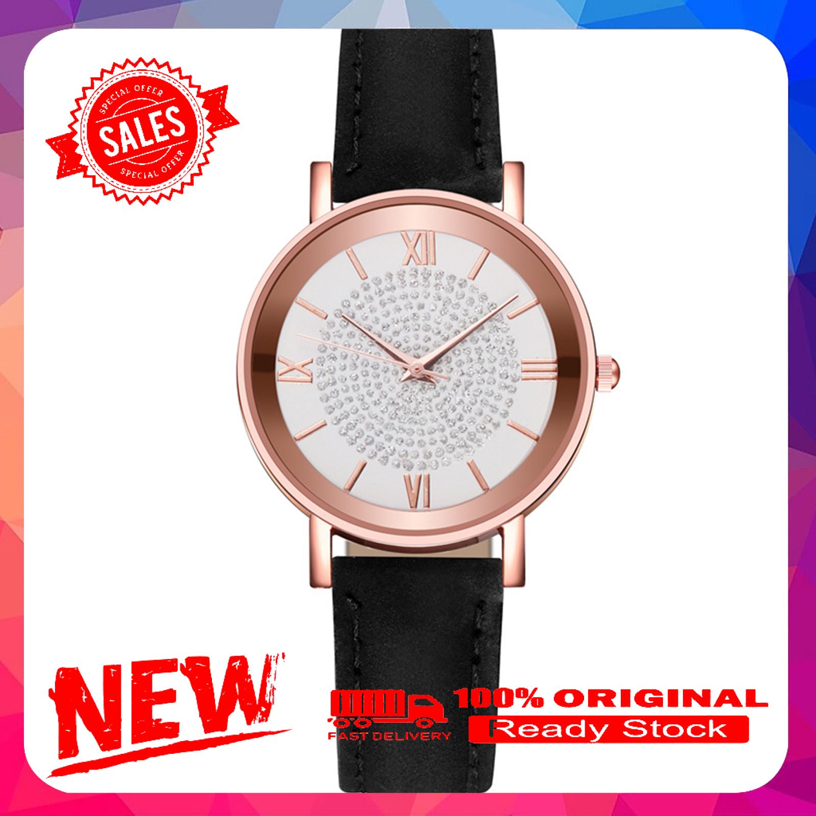 Stylish Women Watch All Match Quartz Bright-colored Visual Effect Girls Watch for Home