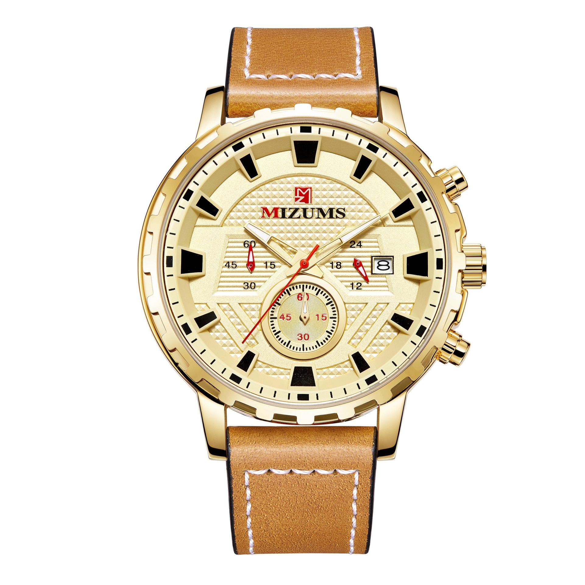 MIZUMS 8035 Men Watch Quartz Sport Watch 6-pointer Leather Strap Calendar Watch