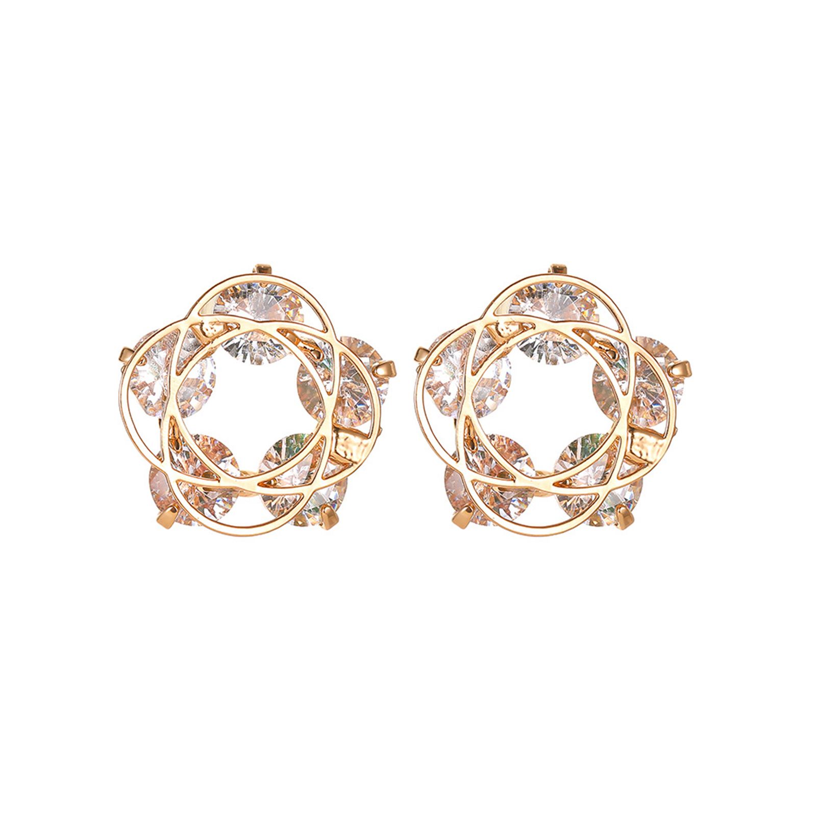 Women Ear Studs Exquisite Cubic Zirconia Inlaid Hollow Flower Ear Studs