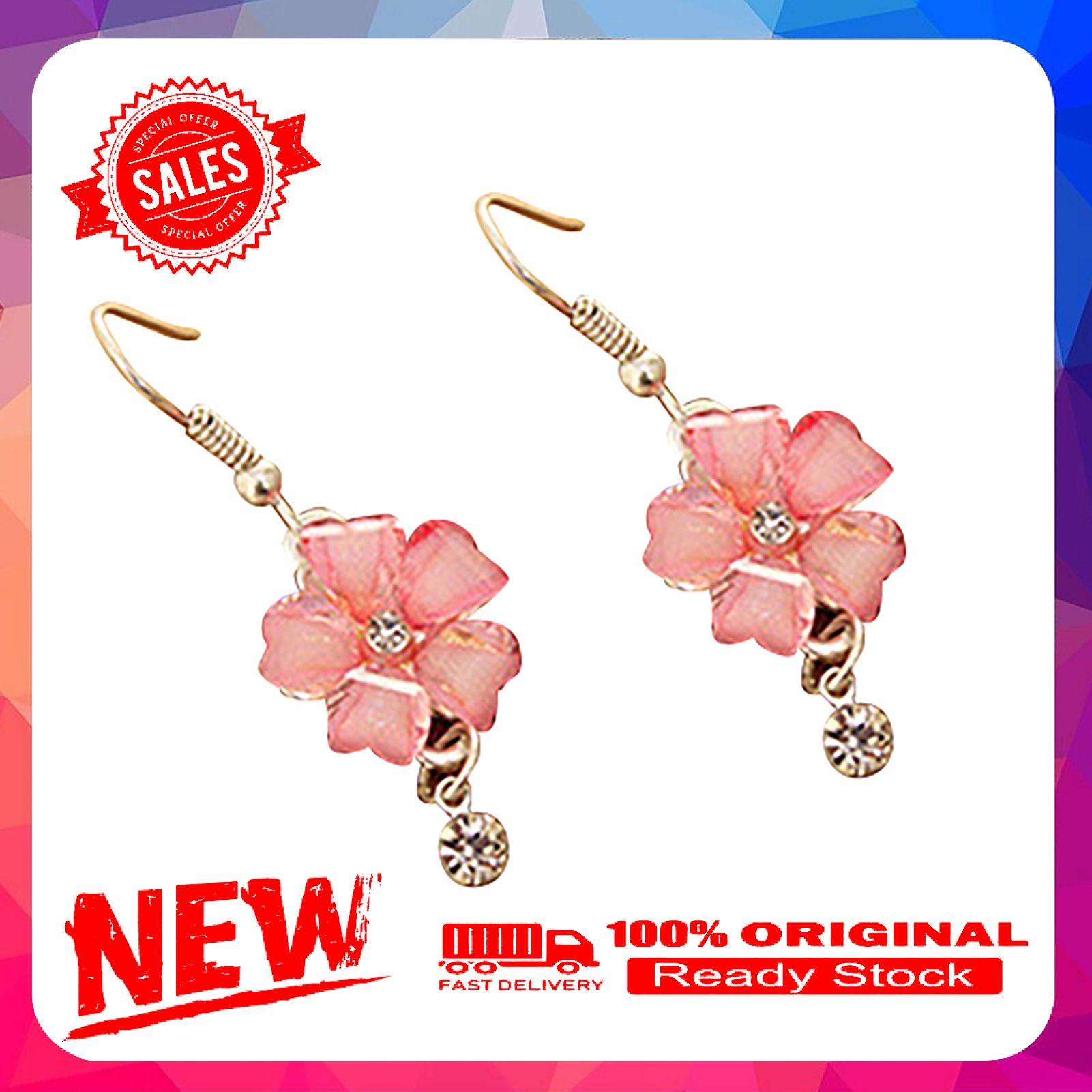 Hook Earrings Elegant Piercing Women Flower Petals Rhinestone Ear Dangle for Wedding