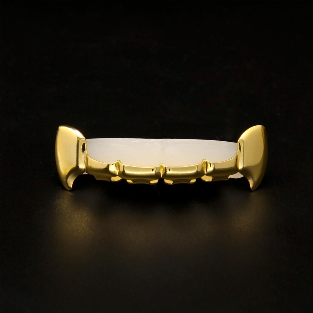 Gold Sliver Plated Hip Hop Teeth Grillz Mouth Caps Top Bottom Tooth Grill Set # Gold Upper teeth