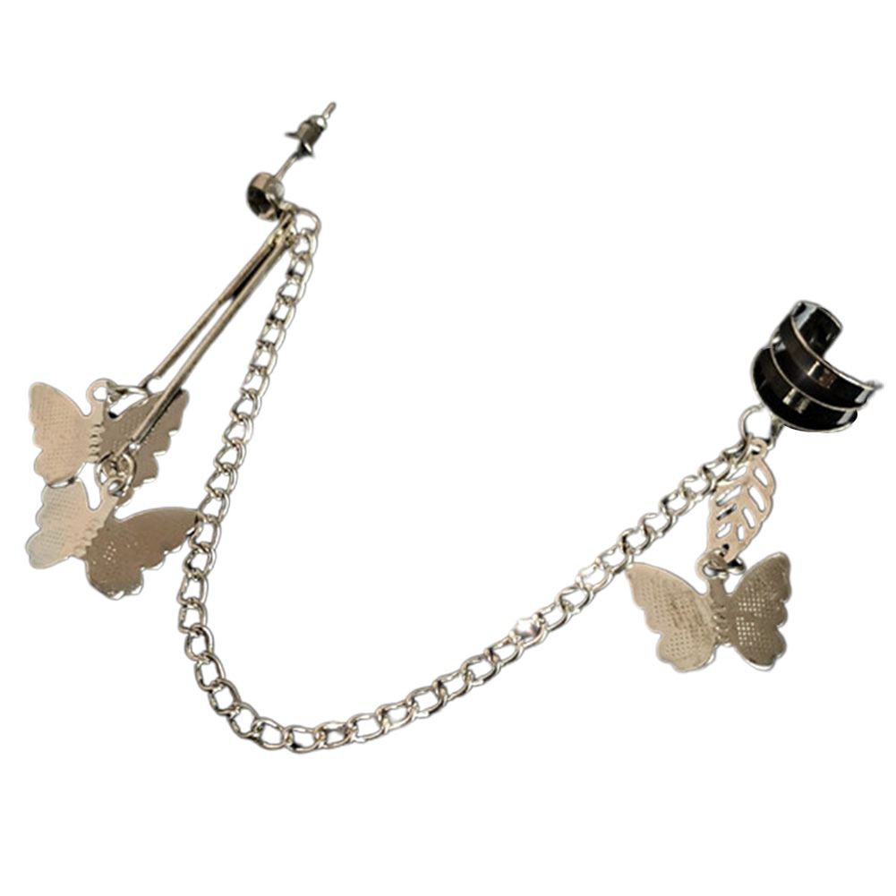 1Pc Fashion Women Alloy 2 in 1 Butterfly Chain Ear Cuff Clip Eardrop Earring