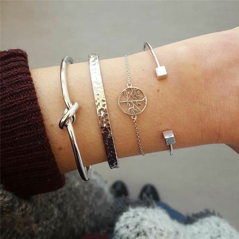 Unisex Multilayer Thick Chain Bracelets Bangles Boho Beads Sequins Bracelet Set For Women Alloy Tassel Charm Bracelet Jewelry