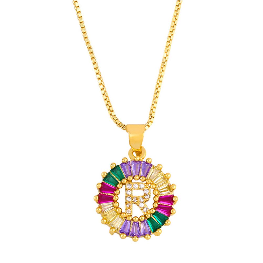 Unisex Alphabet Letters Gold Plate Cubic Zirconia Pendant Chain Necklace Jewelry
