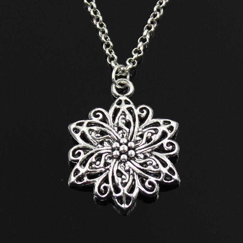 New Fashion Flower Pendants Round Cross Chain Short Long Mens Womens Silver Color Necklace Jewelry Gift