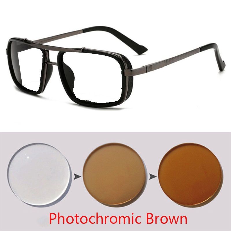 0 -0.5 -0.75 -1.0 To -4.0 Gray/Tea Lens Prescription Sunglasses Men Polarized Myopia Lens Round Punk Sun Glasses-gray frame tea-Myopia -3.25