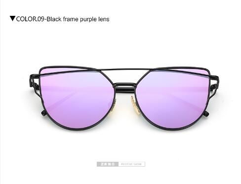 black purpleLongKeeper Cat Eye Mirror Sunglasses Women Brand Designer Vintage Sun Glasses Ladies Metal Reflective flat lens Eyeglasses Gafas