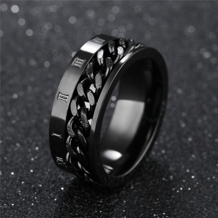 XQNI Unique Chain Spinner Rings For Men Roman Numerals Design Gold Color 8MM Width Punk Boy & Male Jewelry Band Party Gift