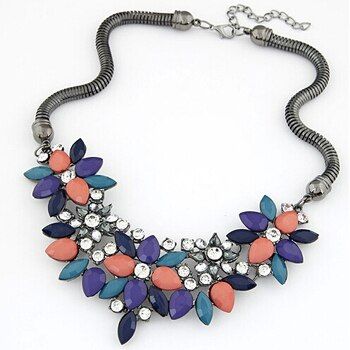 New Brand Design New Hot Sell Fashion Retro Colorful Gem Rhinestone Flower Choker Necklace Statement Jewelry Women XY-N436