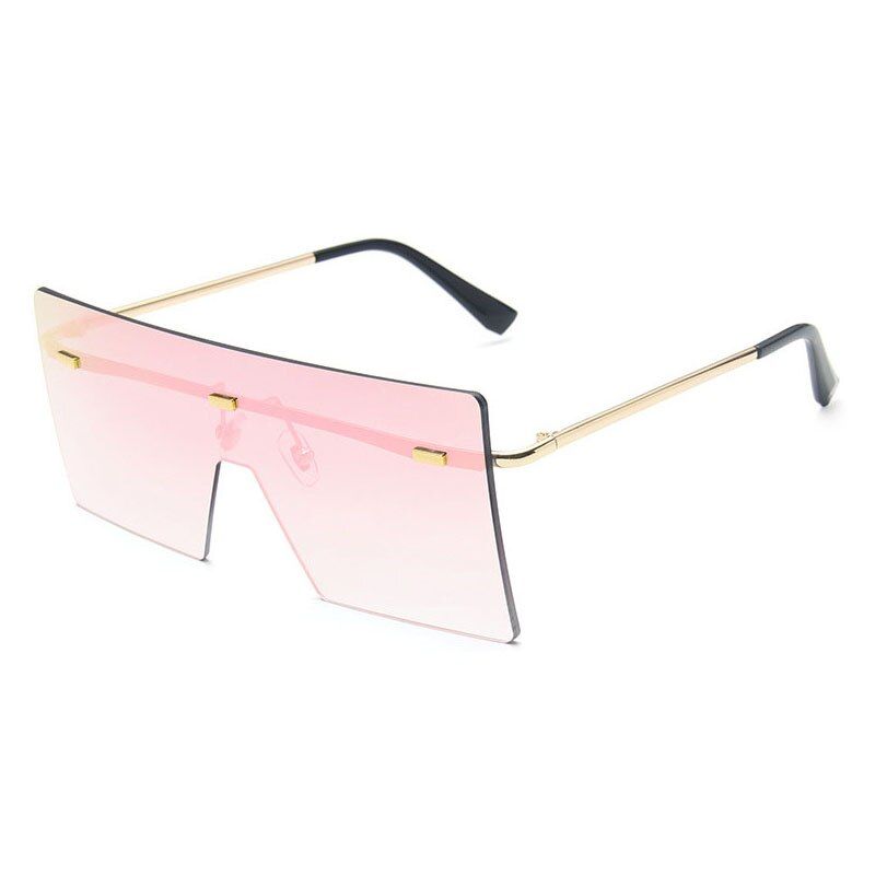 Pink mirrorSO&EI Vintage Oversized Rimless Square Sunglasses Women Luxury Brand Clear Ocean Lens Eyewear Oculos De Sol Feminino Big Shades