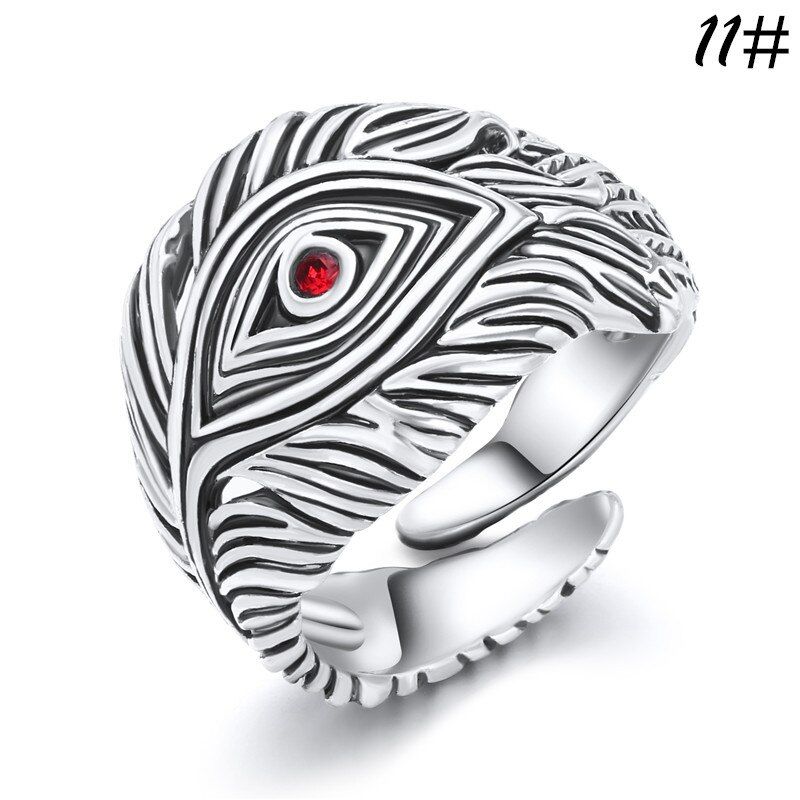 1PC Punk Vintage Metal Feather Leaves Open Ring Male Jewelry European Men Gothic Rock Metal Color Leaf Free Ring Anillo R97
