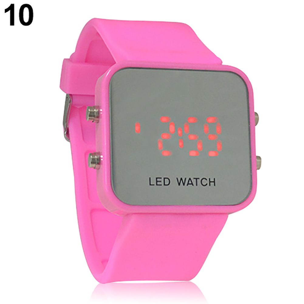 Unisex Candy Color LED Mirror Dial Silicone Band Quartz Sports Wrist Watch