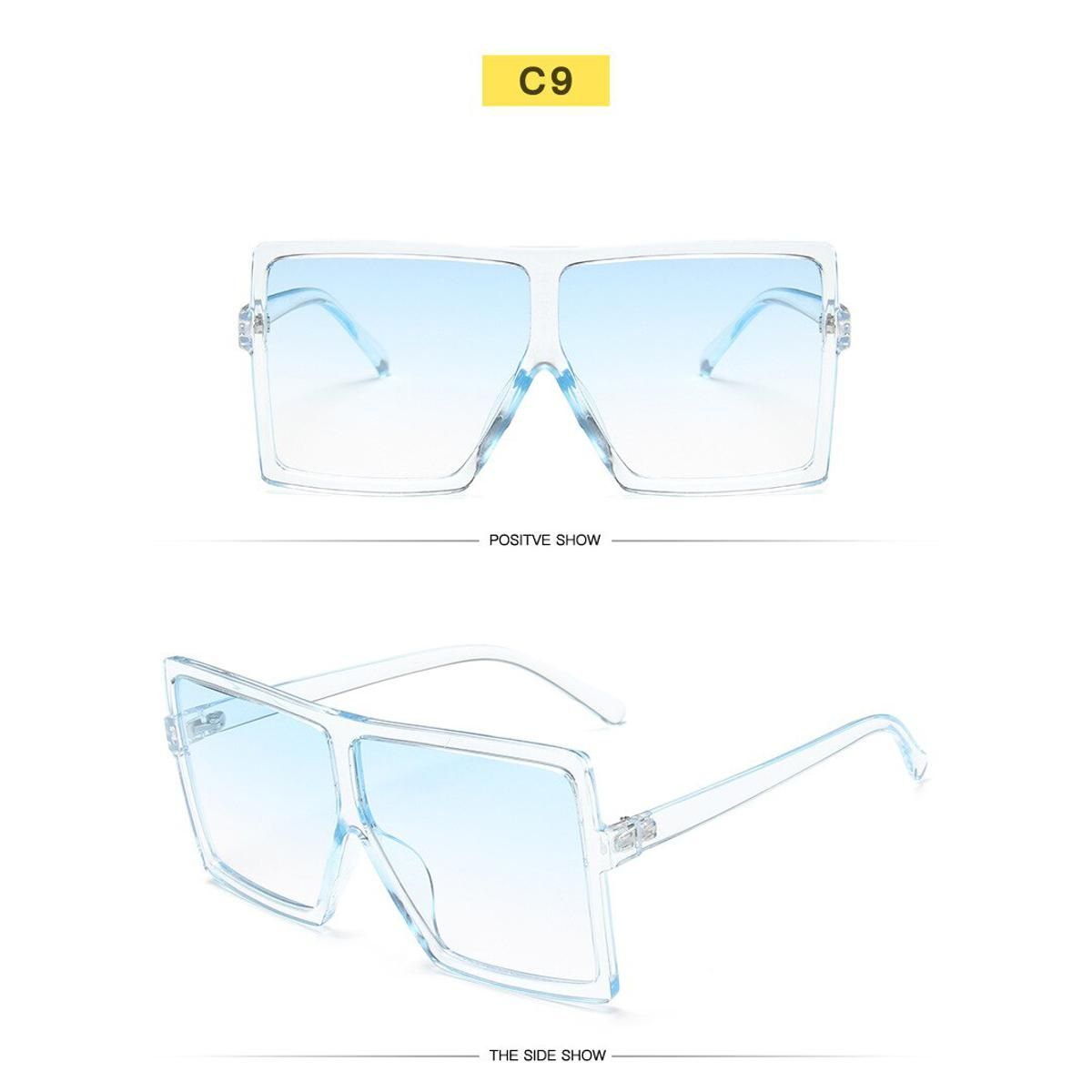 TR BLUEOversized Shades Woman Sunglasses Black Fashion Square Glasses Big Frame Sunglasses Vintage Retro Glasses Unisex oculos feminino