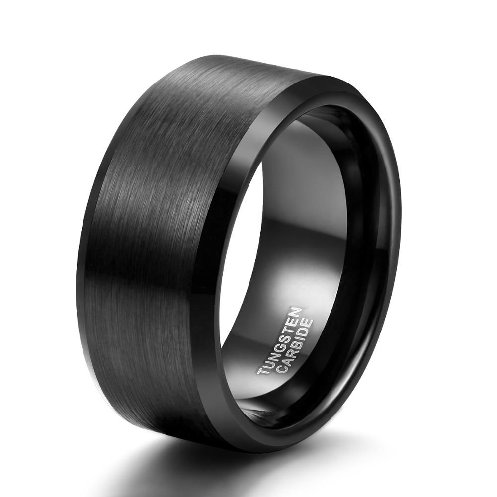 Tigrade 10mm Wide Man Ring Black Brushed Tungsten Carbide Wedding Band Big Thumb Rings for Men Matte Cool Quality Size 7-Size 15