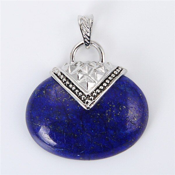 New Fashion Pocket Oval Shape Opal Lapis Lazuli Pink Crystal Blue Sand Natural Stone Pendant for Necklace Women Jewelry