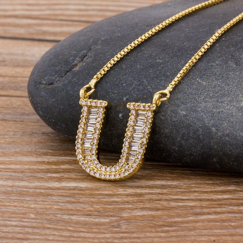 Top Quality Initial Name Letter Necklace Gold 26 Letters Charm Pendants Micro Pave CZ Copper Chain Jewelry For Women Girls Gifts