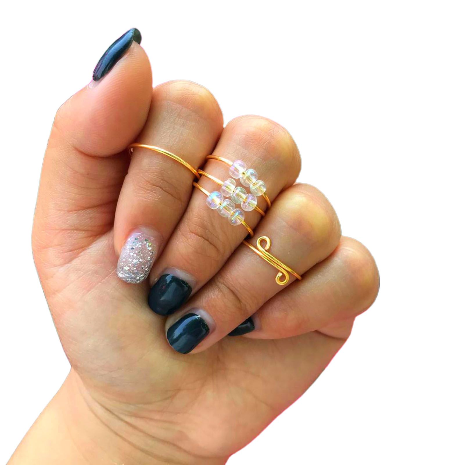 Fidget Rings Adjusle Glass Beads Anti-stress Finger Rings