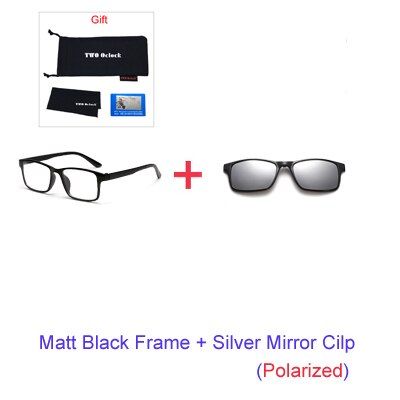 1Frame Silver CilpTWO Oclock Flexible Magnet Sunglasses Men Polarized Clip On Glasses Women 7 In Ultra-Light Square Glasses 3D Optic Frame A2247