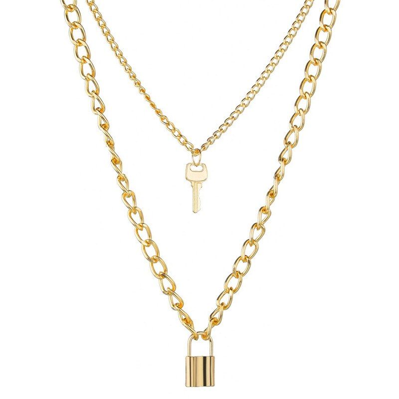 VAGZEB Silver Color chains punk padlock necklaces for women rock hip hop key lock necklace men Gothic Jewelry gifts