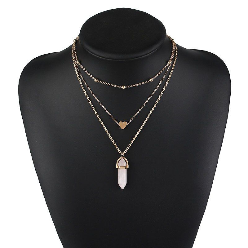 Opal Stone Chokers Necklaces Fashion Multi Layer Crystal Heart Pendant Necklace Statement Jewelry for Women