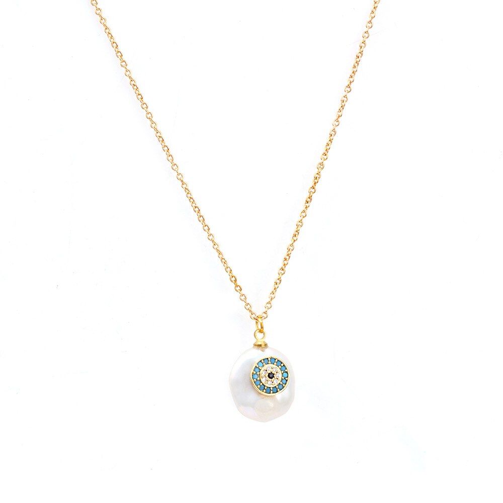Lucky Eye Irregular Pearl Necklaces Pendant Link Chain Choker Necklace For Women Female Party Jewelry Statement Necklace EY6166