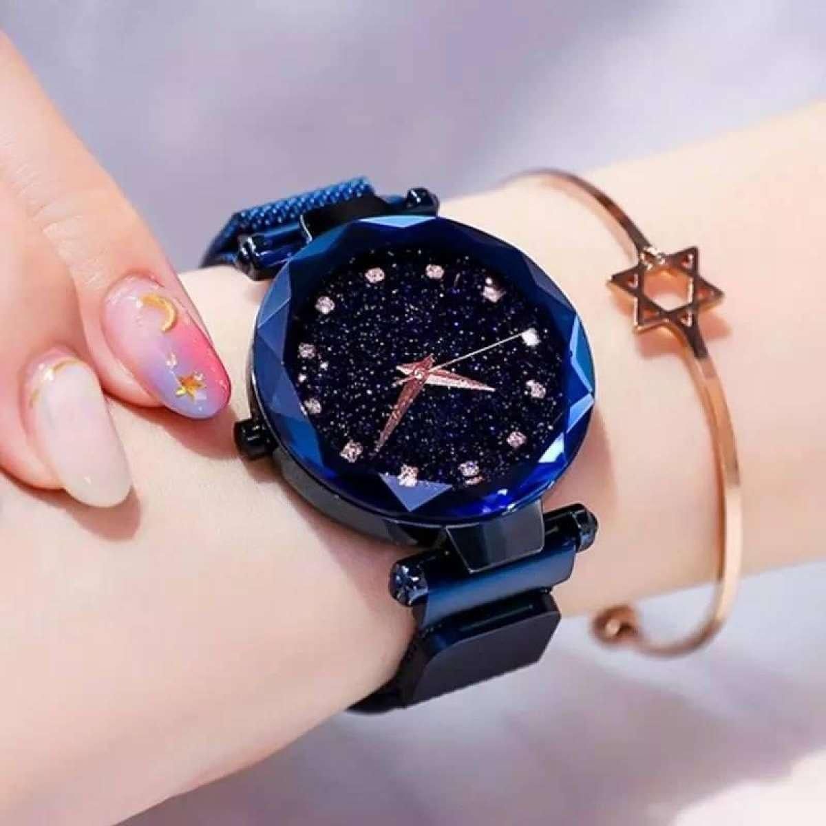 Luxury Starry Sky Women Wristwatch Magnetic Buckle Stainless Steel Mesh Belt Quartz Watches
