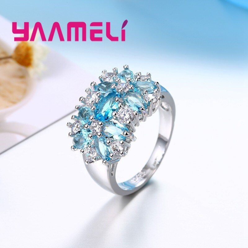 Luxury Women Wedding/Engagement Jewlery Rings 925 Serling Silver Flower Crystal Pave Setting Ring Anillo For Sale