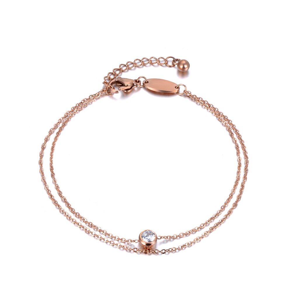Lokaer Bohemia Stainless Steel Double Layers Bracelets Rose Gold Color Jewelry Single CZ Crystal Simple Design Best Gift B18178