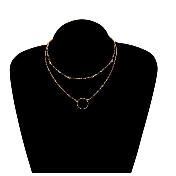 Luxury Crystal Double Layer Link Chain Circle Pendent Necklaces For Women