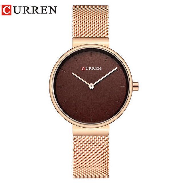 CURREN Fashion Mesh Womens Watch Simple Dress Quartz Ladies Bracelet Watches Full Stainless Steel Wristwatch