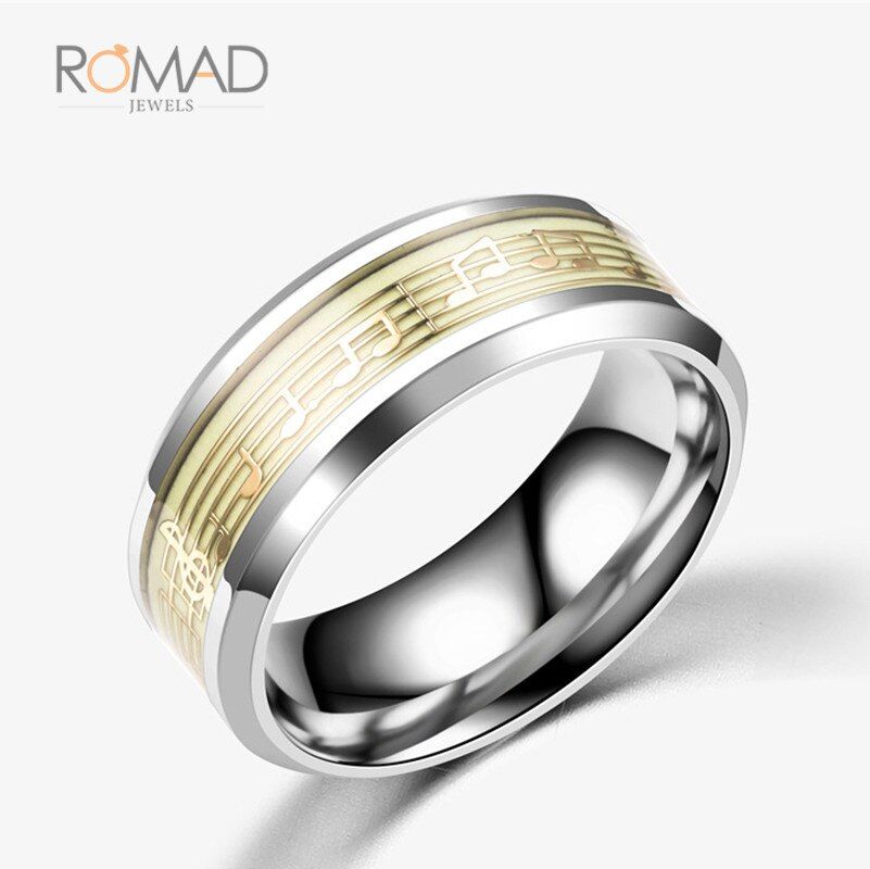 316 Titanium Stainless Steel Ring Gold Silver Color Music Musical Note Glow In The Dark Rings For Men Women Cool Jewelry Z05